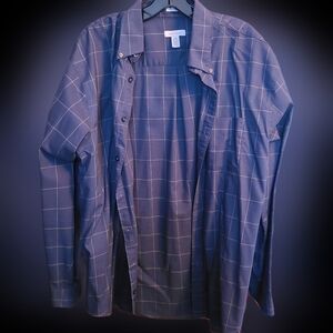 Deep blue van Heusen plaid button down men's L